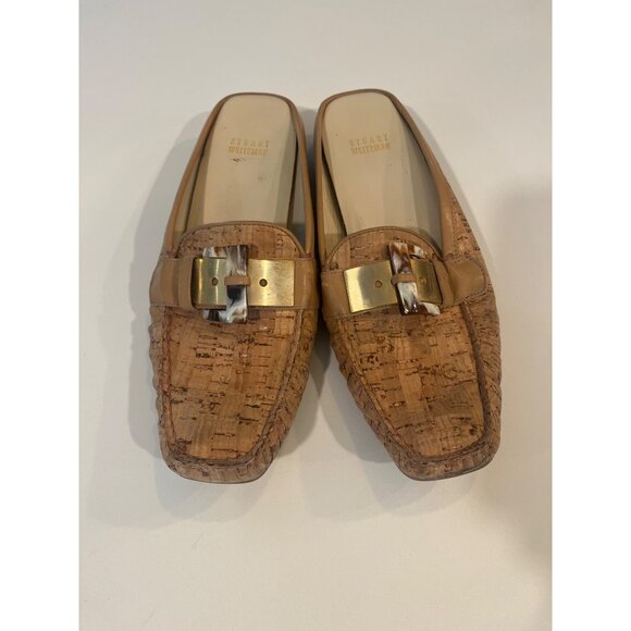 Stuart Weitzman Cork Mules W/ Gold & Tortoise Buckle Detail Womens Size 9M - Picture 2 of 6
